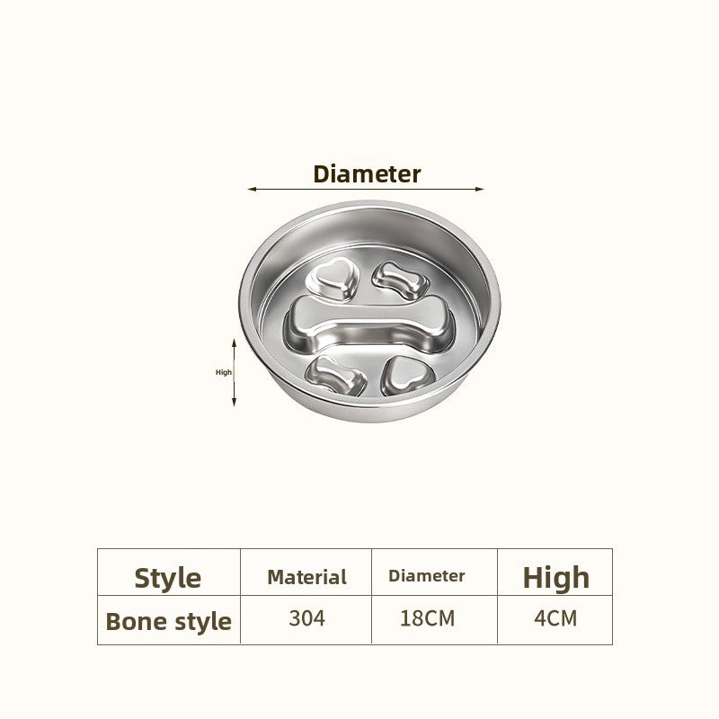 Stainless steel slow feeder dog bowl – 7.1 in, 304 steel, bone pattern