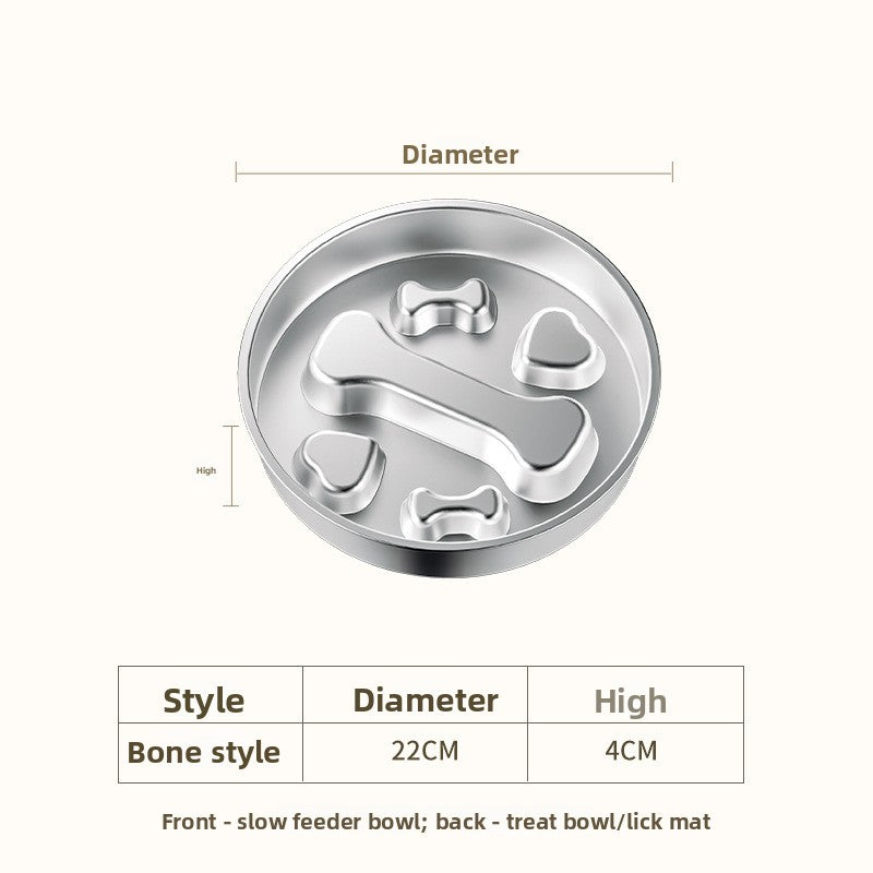 Stainless steel slow feeder dog bowl – 8.7 in, 304 steel, bone pattern