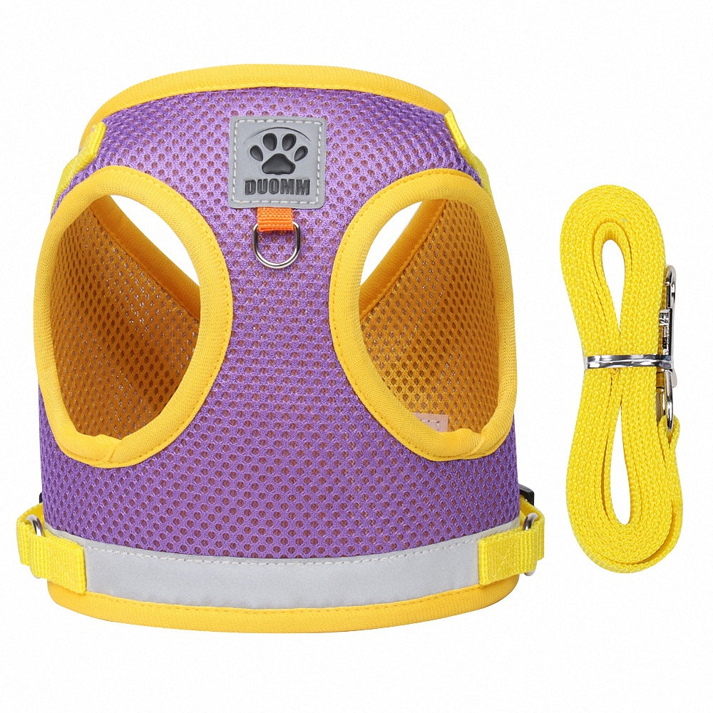 Reflective mesh pet harness and leash set – Purple, M