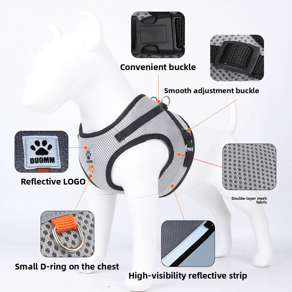 Reflective mesh pet harness and leash set, view 3