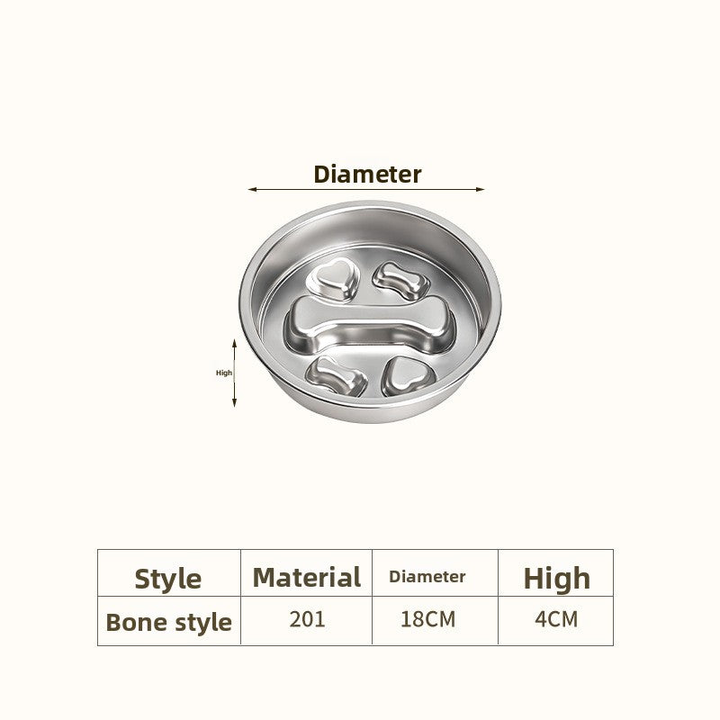 Stainless steel slow feeder dog bowl – 7.1 in, 201 steel, bone pattern