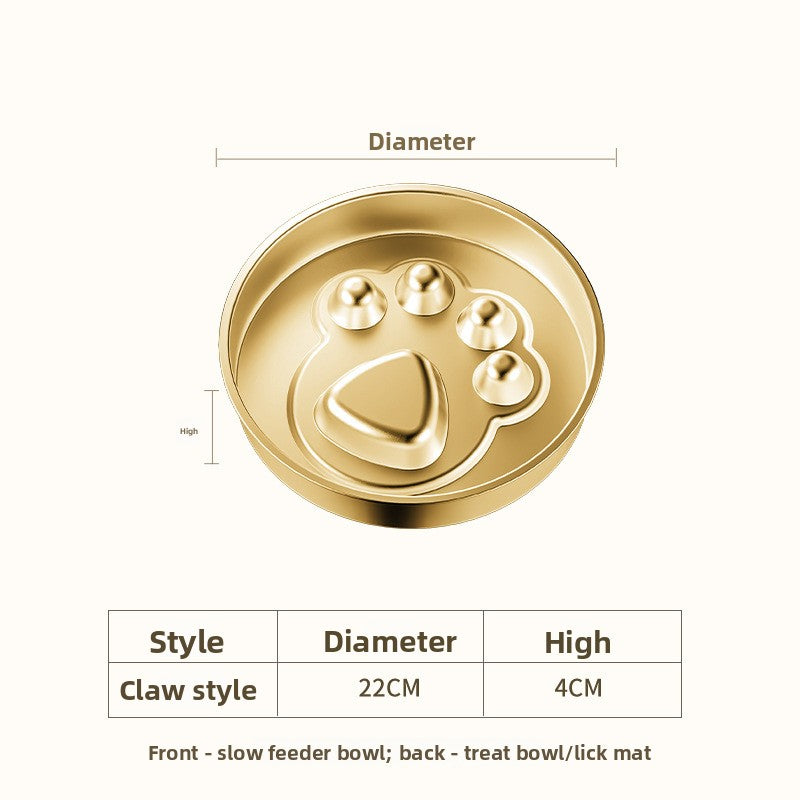 Gold stainless steel slow feeder dog bowl – 8.7 in, paw pattern