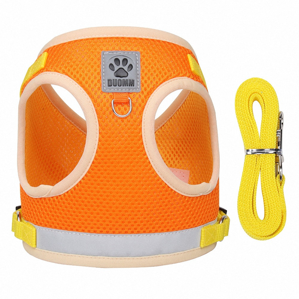 Reflective mesh pet harness and leash set – Orange, S