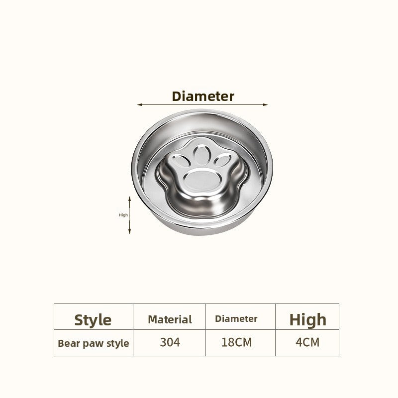 Stainless steel slow feeder dog bowl – 7.1 in, 304 steel, bear paw pattern