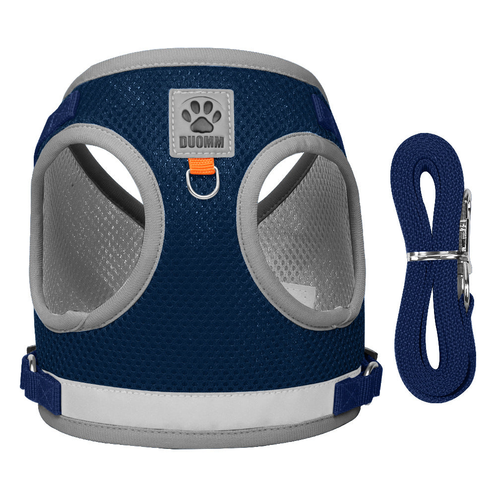 Reflective mesh pet harness and leash set – Blue, XL