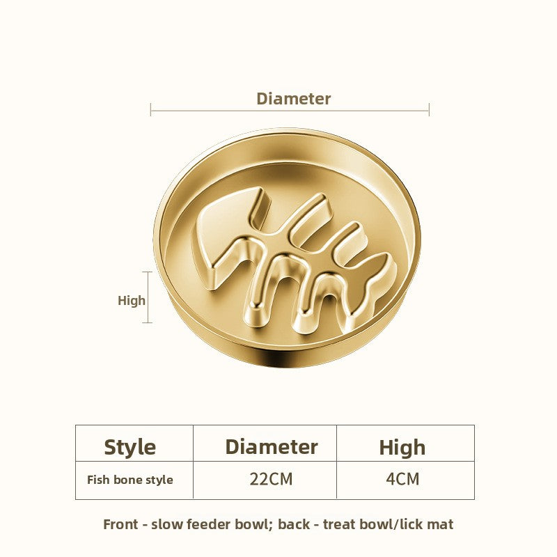 Gold stainless steel slow feeder dog bowl – 8.7 in, fish bone pattern