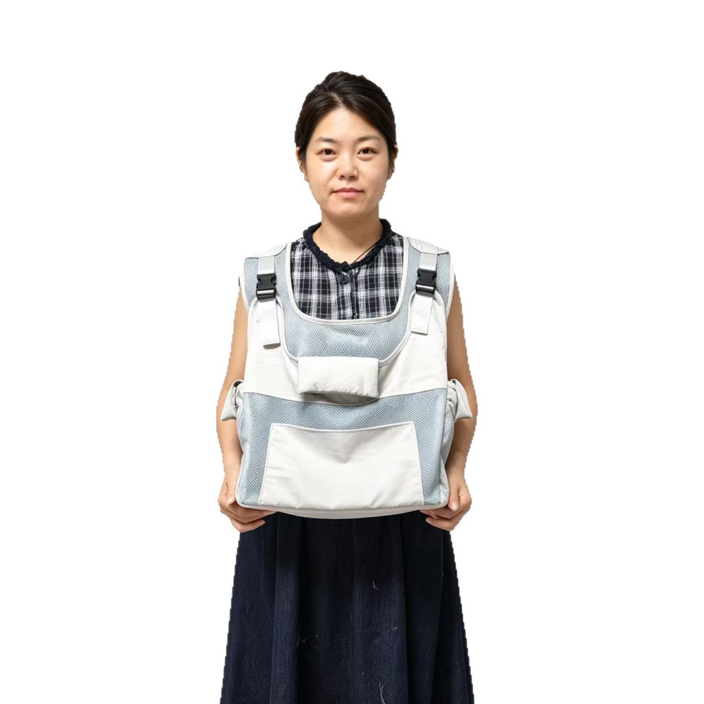 Light gray pet backpack carrier for cats and small dogs, view 5