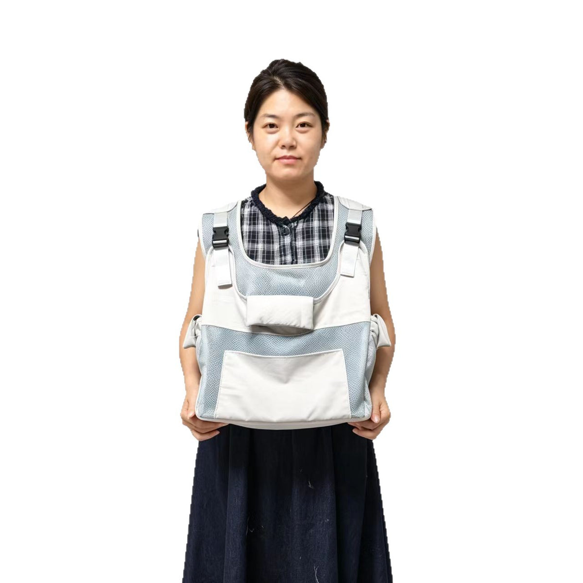 Light gray pet backpack carrier for cats and small dogs, view 5