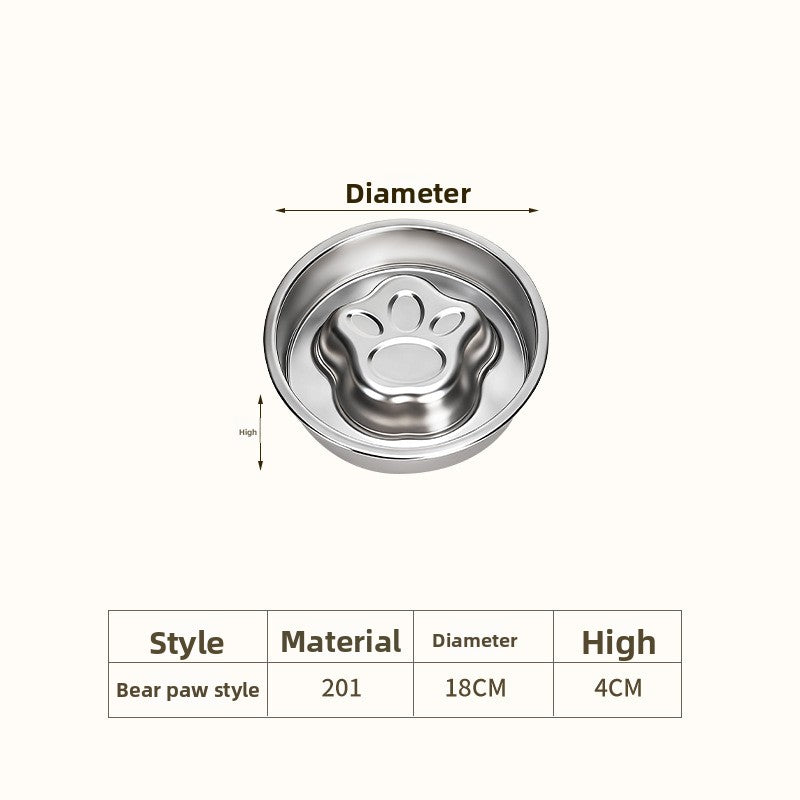 Stainless steel slow feeder dog bowl – 7.1 in, 201 steel, bear paw pattern