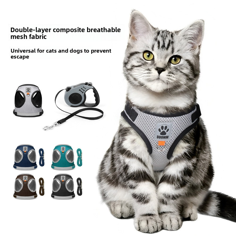 Reflective mesh pet harness and leash set