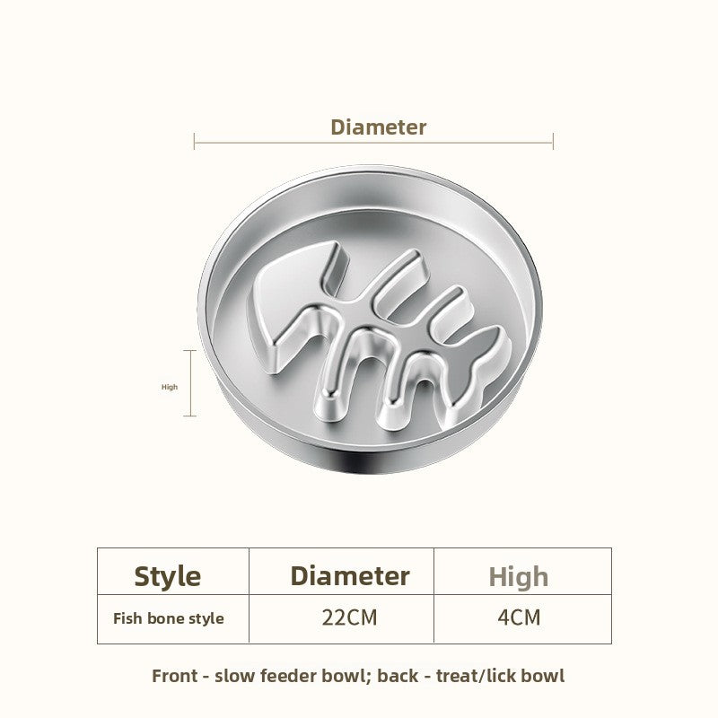 Stainless steel slow feeder dog bowl – 8.7 in, 304 steel, fish bone pattern