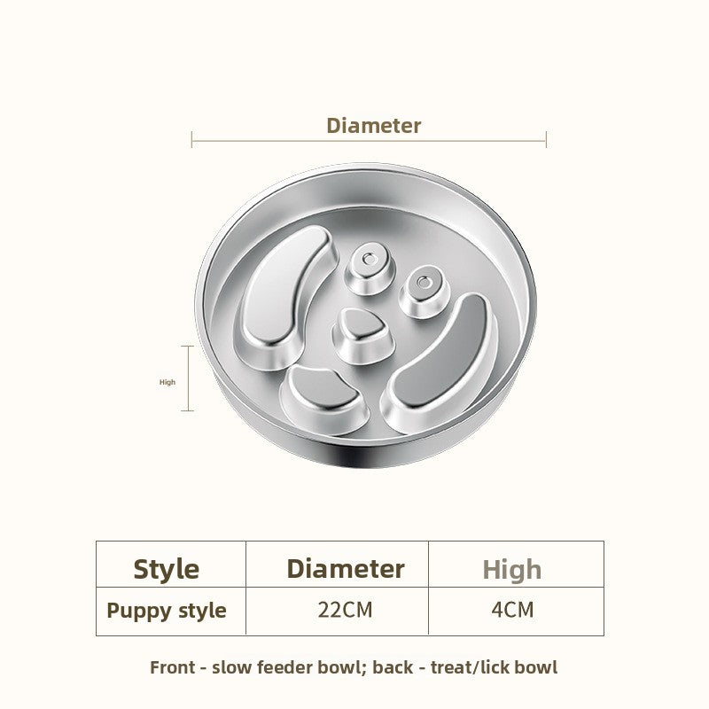 Stainless steel slow feeder dog bowl – 8.7 in, 304 steel, puppy pattern
