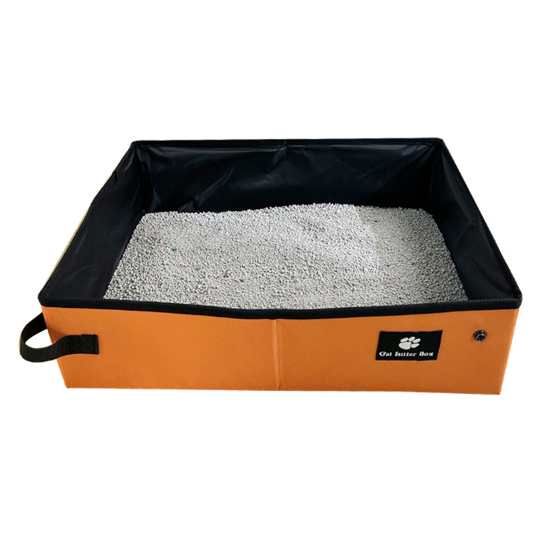 Portable folding cat litter box – Orange, Small – 15.7 × 10.6 × 3.9 in (40 × 27 × 10 cm)