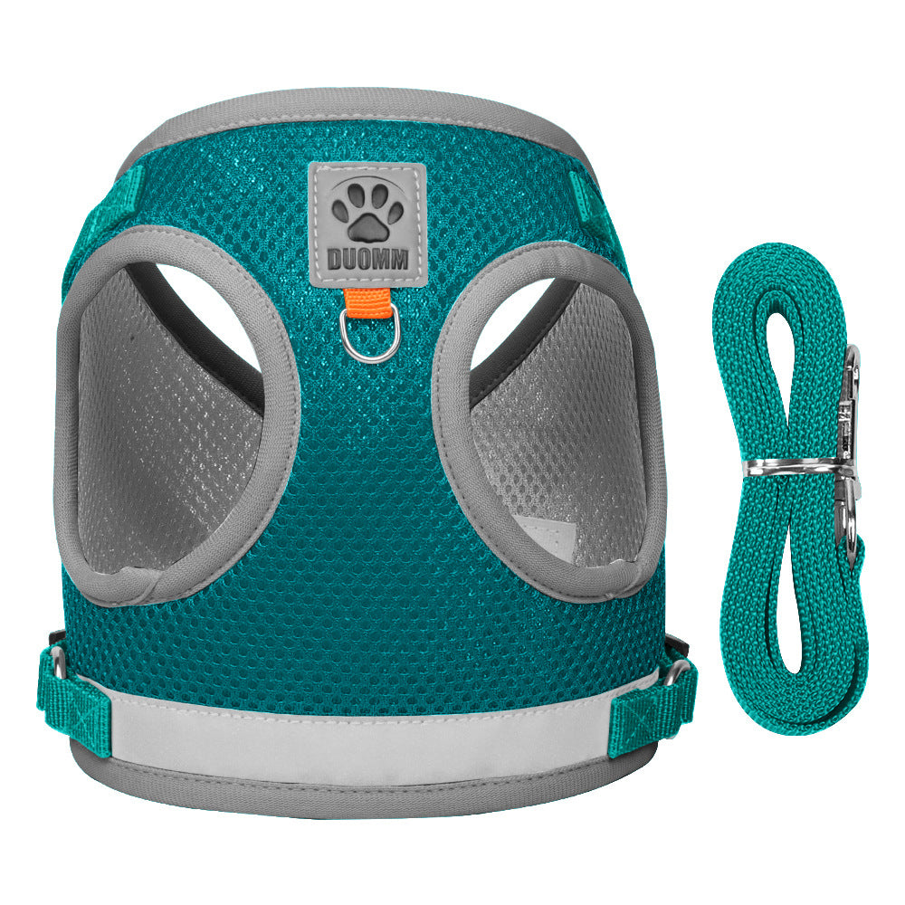 Reflective mesh pet harness and leash set – Lake Blue, L