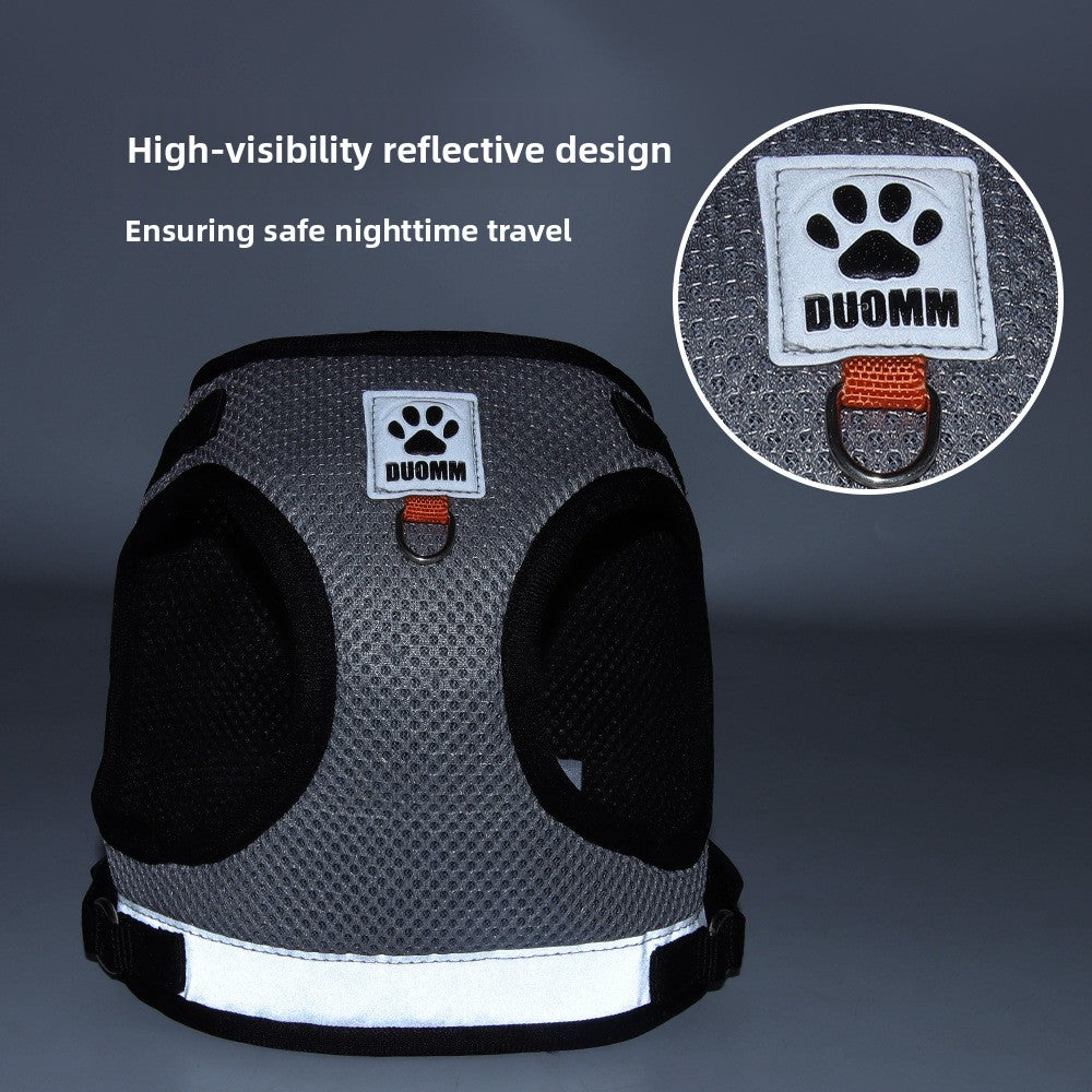 Reflective mesh pet harness and leash set, view 2