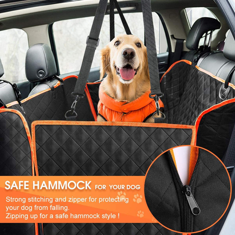 Waterproof pet car seat mat with orange trim, view 2