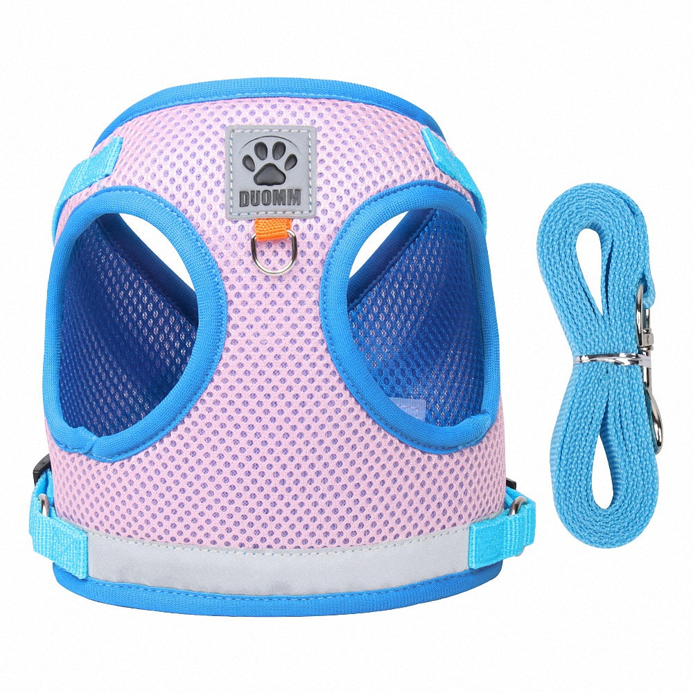 Reflective mesh pet harness and leash set – Pink, XS