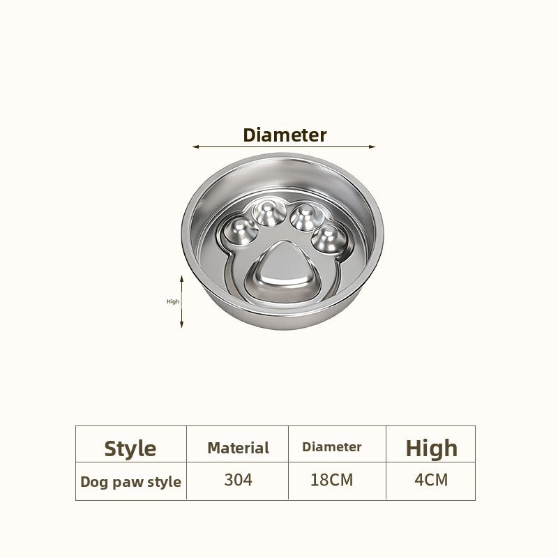 Stainless steel slow feeder dog bowl – 7.1 in, 304 steel, dog paw pattern