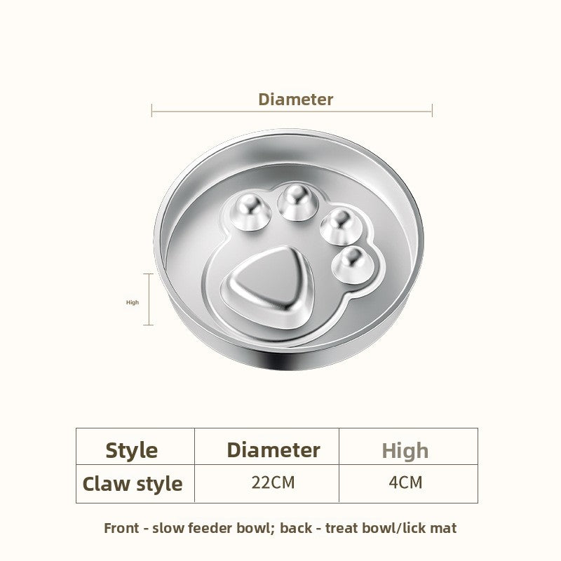 Stainless steel slow feeder dog bowl – 8.7 in, 201 steel, paw pattern