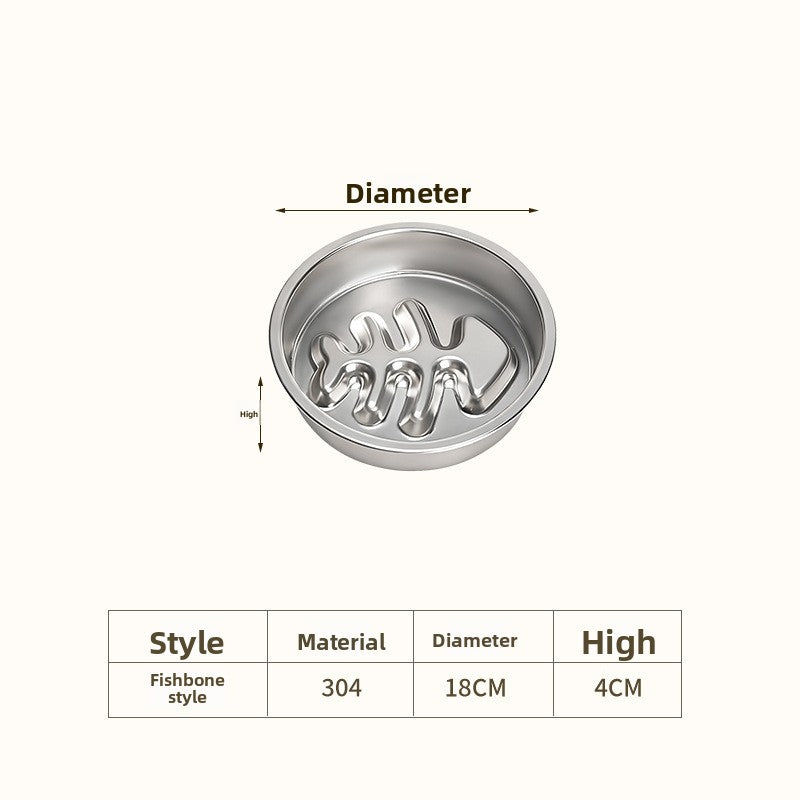 Stainless steel slow feeder dog bowl – 7.1 in, 304 steel, fish bone pattern